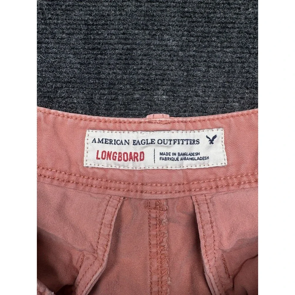 American Eagle Longboard Shorts Mens 30 Pink Coral Chino Flat Front 100% Cotton